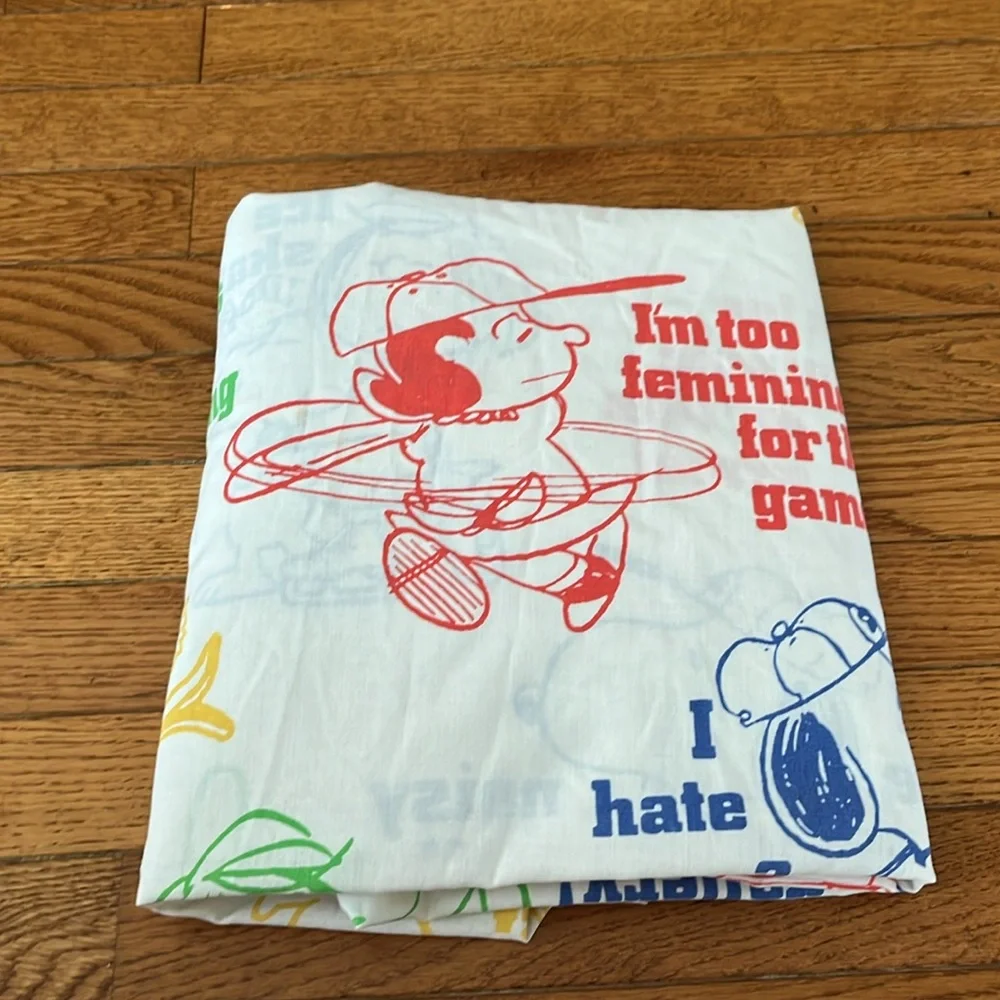 Vintage Peanuts Charlie Brown Snoopy Twin TopSheet Retro Colorful Upcycle fabric